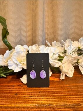 Handmade Purple/Blue Marble Teardrop Earrings - Women Jewelry